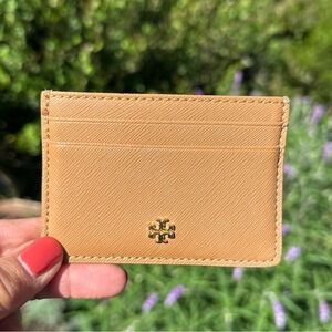 TORY BURCH Emerson Tiger Eye Leather Slim Card Case Mini Wallet